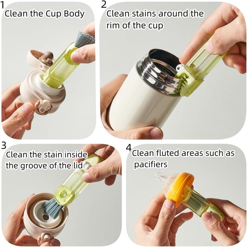 Shrunqi 4-in-1 Bottle Cleaning Brush Set, Multifunction Silicone Cup Lid Gap Cleaner, Home Kitchen Crevice Cleaning Tools, 3 Pcs, Multicolor - Image 2